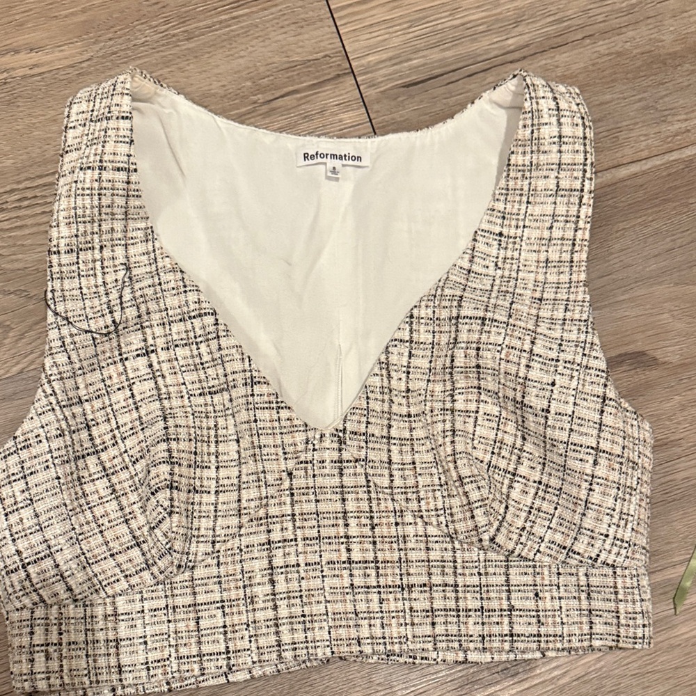 Reformation Beige Plaid Crop Top